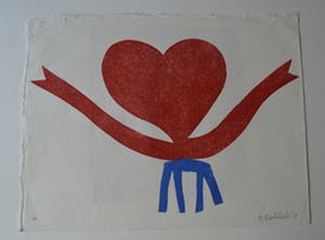 Klaas Gubbels - Hartenkan op blauwe stoel. kopen? Bied vanaf 350!