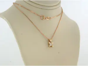 14k rosé gouden collier en solitair hanger met Bolsjewiek geslepen diamant kopen? Bied vanaf 260!