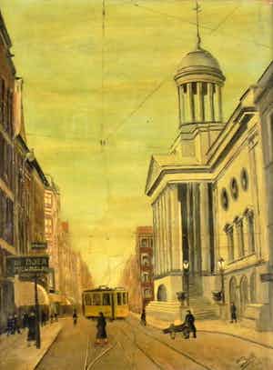 Niet of onleesbaar gesigneerd - J. Buik - Gemeentehuis Rotterdam ca 1920 verkocht voor € 1!