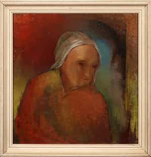 Douwe Jan van der Zweep - Olieverf op board, Portret van een vrouw - Ingelijst verkocht voor € 10!