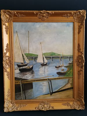 Niet of onleesbaar gesigneerd - Havenzicht met zeilboten kopen? Bied vanaf 1!