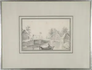 Niet of onleesbaar gesigneerd - Lot van twee inkttekeningen, Landschap met figuren kopen? Bied vanaf 1!