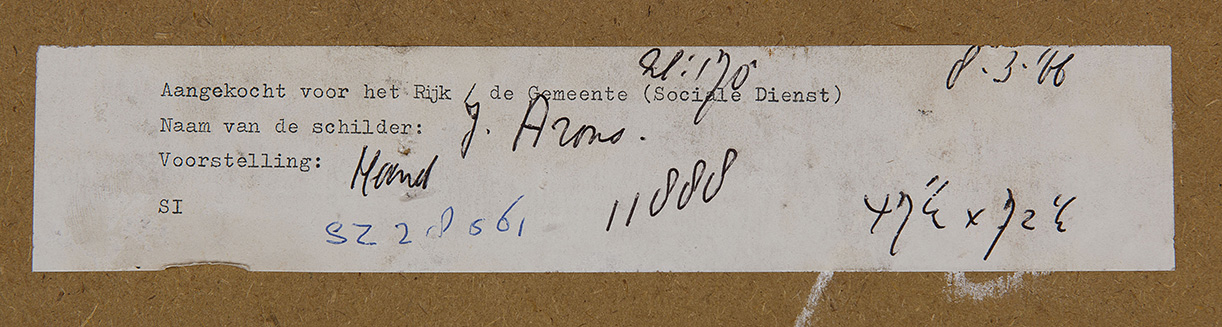 Jan Arons - Hand - Inkt op papier - niet gesigneerd - herkomst BKR - 1966 kopen? Bied vanaf 10!