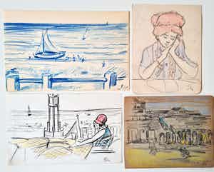 Louis Saalborn - 7 gemonogrammeerde tekeningetjes verkocht voor € 120!