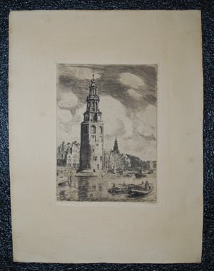 Waalko Jans Dingemans (sr.) - Amsterdam, Oude Schans met Montelbaanstoren - ets kopen? Bied vanaf 35!