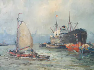 Jan Schipper - Olieverfschilderij - Havengezicht kopen? Bied vanaf 125!