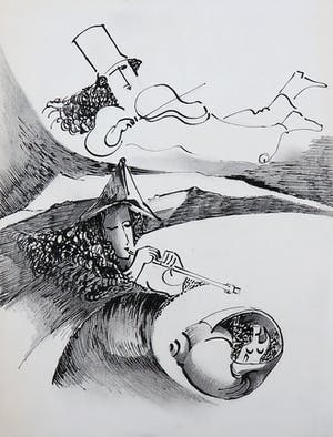 Joe Wols - Lot van 4 pentekeningen, Figuren en landschappen kopen? Bied vanaf 1!