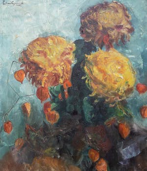 Buy Piet van Wijngaerdt - ** PRIJS VERLAAGD ** Vaas met bloemen - mooi groot kunstwerk? Bid from 575!