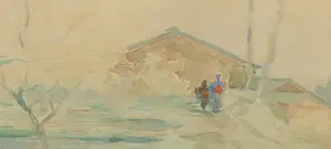 Banka Maruyama - Aquarel, Landschap met figuren - Ingelijst kopen? Bied vanaf 1!