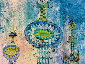 Pim Leefsma - Grote in 1986 gemaakte gemengde techniek op karton "Luchtkasteel" - gesigneerd kopen? Bied vanaf 35!