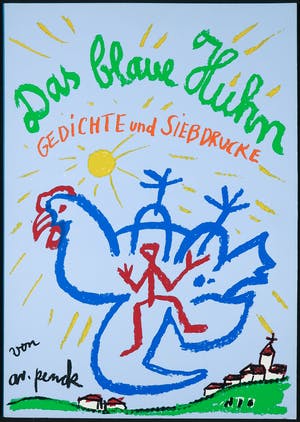 A.R. Penck - Zeefdruk op karton, Das Blaue Huhn kopen? Bied vanaf 1!