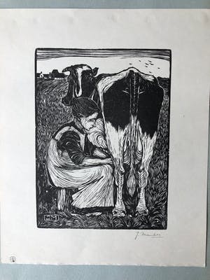Jan Mankes - Houtsnede Koemelkster kopen? Bied vanaf 325!