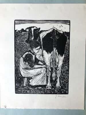 Jan Mankes - Houtsnede Koemelkster verkocht voor € 325!