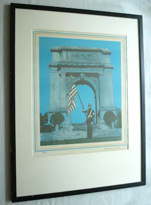 Malcolm Morley - Ingelijste zeefdruk , Marine Sergeant at Valley Forge - Lijst, 82 x 63 cm. kopen? Bied vanaf 150!