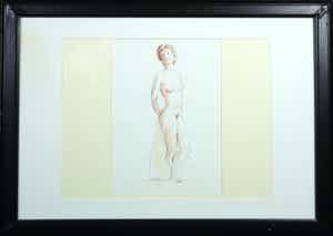 Jan Sluijters (jr.) - Tekening, Staand naakt - Ingelijst verkocht voor € 40!