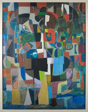 Jan Engelchor - Olieverf op doek, Abstracte compositie - Ingelijst (Groot) verkocht voor € 500!