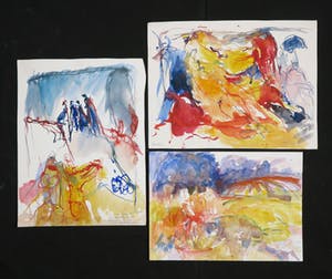 Franscz Witte - Lot van drie aquarellen, Voorstellingen in geel, rood en blauw kopen? Bied vanaf 1!