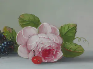 Johannes Eerdmans - Stilleven met fruit en roos - Olie op paneel kopen? Bied vanaf 175!