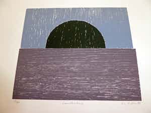 Sigurdur Gudmundsson - (1942) Drie kleuren houtsnede "Landschap" verkocht voor € 60!