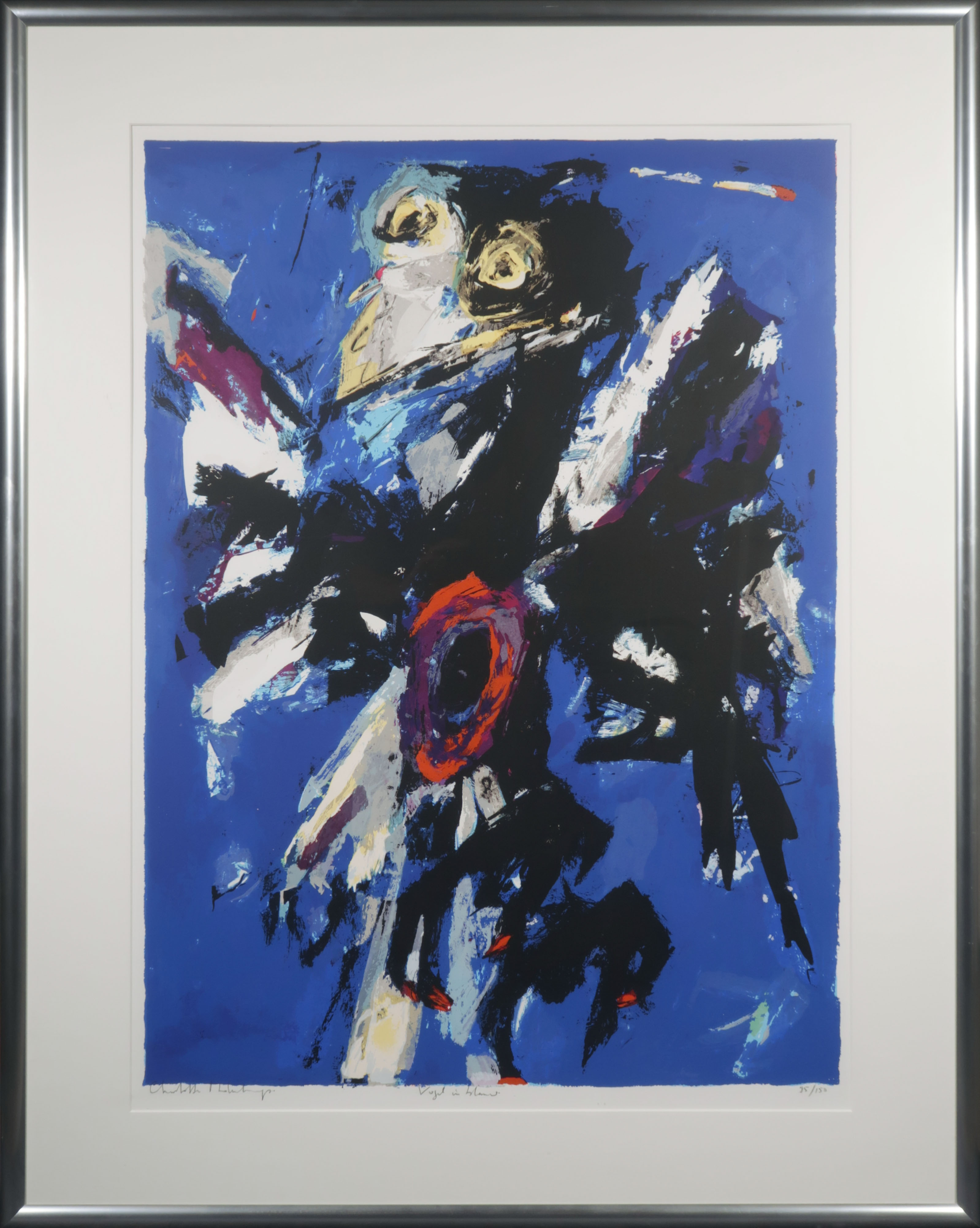 Charlotte Molenkamp - Vogel in blauw - Ingelijst (Groot) verkocht voor € 80!