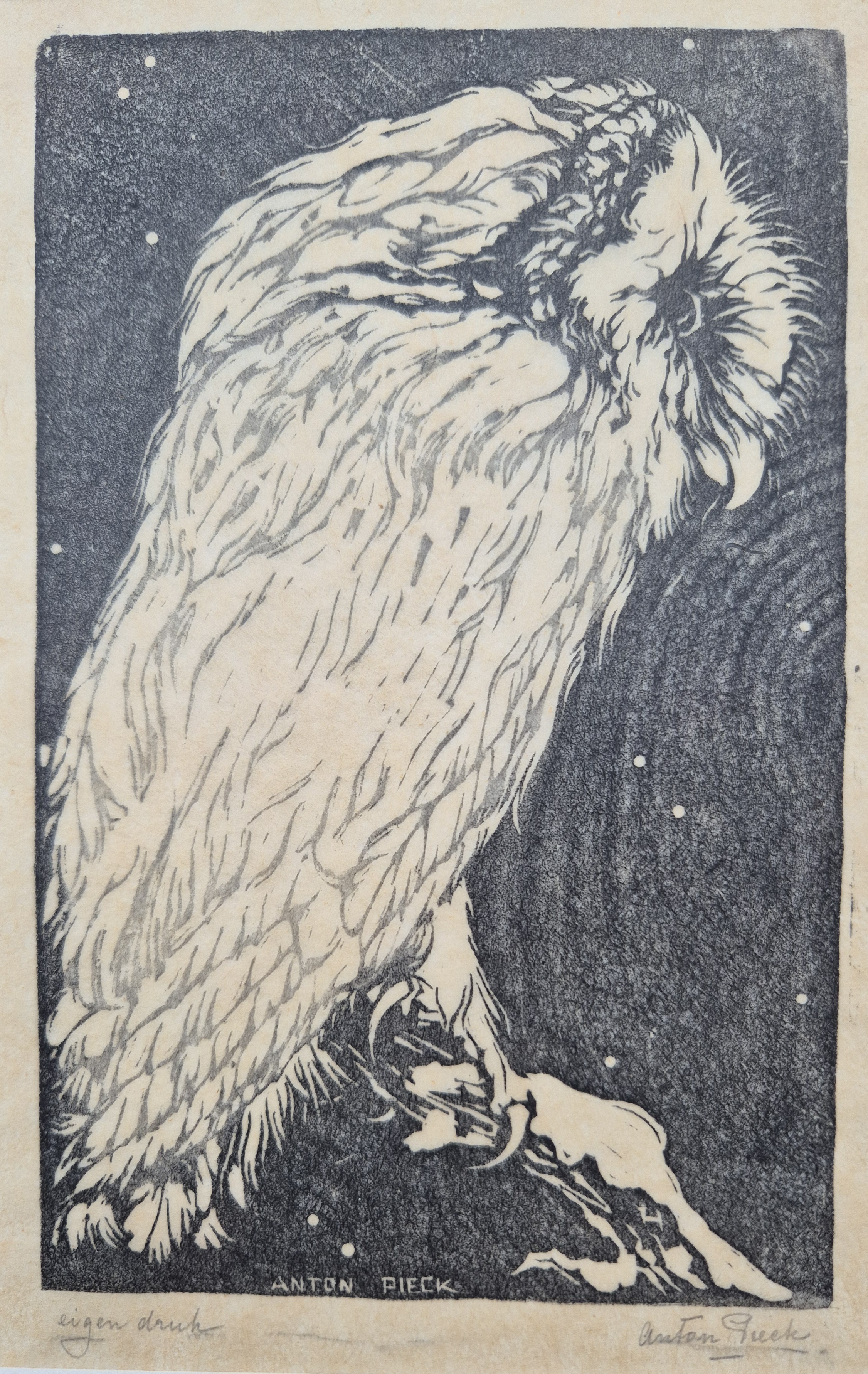 Buy Anton Pieck - Uil - handgesigneerde houtsnede? Bid from 395!
