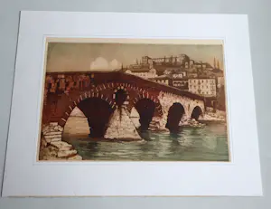 Eugene Lucker - Grote kleuren ets & aquatint "Ponte Pietra Verona" kleine oplage (50) kopen? Bied vanaf 45!