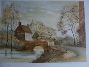 Allain Renoux - BRUGGETJE LANGS DE RIVIER / KLEURLITHO kopen? Bied vanaf 30!