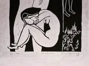 Gene Eggen - Fraai gestileerde zwart-wit Houtsnede "vrouwelijk naakt" oplage 50 stuks kopen? Bied vanaf 30!