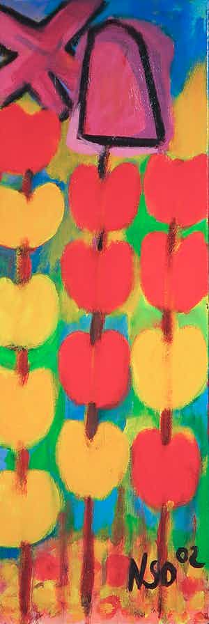 Marthe Nso Abomo - Acryl op doek, Tulipes II verkocht voor € 1!