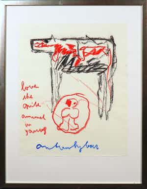 Anton Heyboer - Pastelkrijt, Love the spirit ... - Ingelijst verkocht voor € 120!