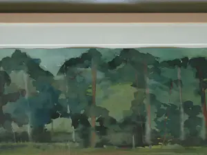 Niet of onleesbaar gesigneerd - Gesigneerde aquarel , Bosgezicht aan het water – Ingelijst , 59 x 74 cm. kopen? Bied vanaf 10!
