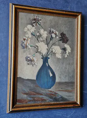 Hendricus Dievenbach - omstreeks 1900 te dateren aquarel "bloemen in blauw glazen vaasje" kopen? Bied vanaf 26!
