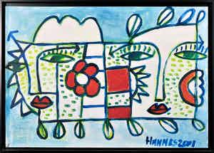 Hannes Kuiper - Olieverf op doek, Zonder titel I - Ingelijst verkocht voor € 200!