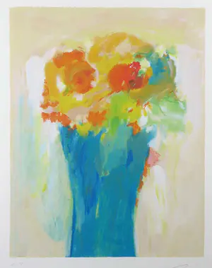 Eugène Brands - Zeefdruk, Blauwe Vaas - Ingelijst kopen? Bied vanaf 250!