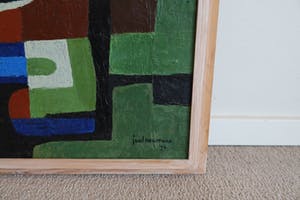 Juul Neumann - Geabstraheerd landschap met rode cirkel kopen? Bied vanaf 300!