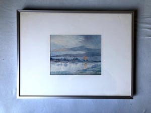 Jan Brugge - IJssellandschap bij zonsondergang zomeravond - Tekening, Ingelijst kopen? Bied vanaf 99!