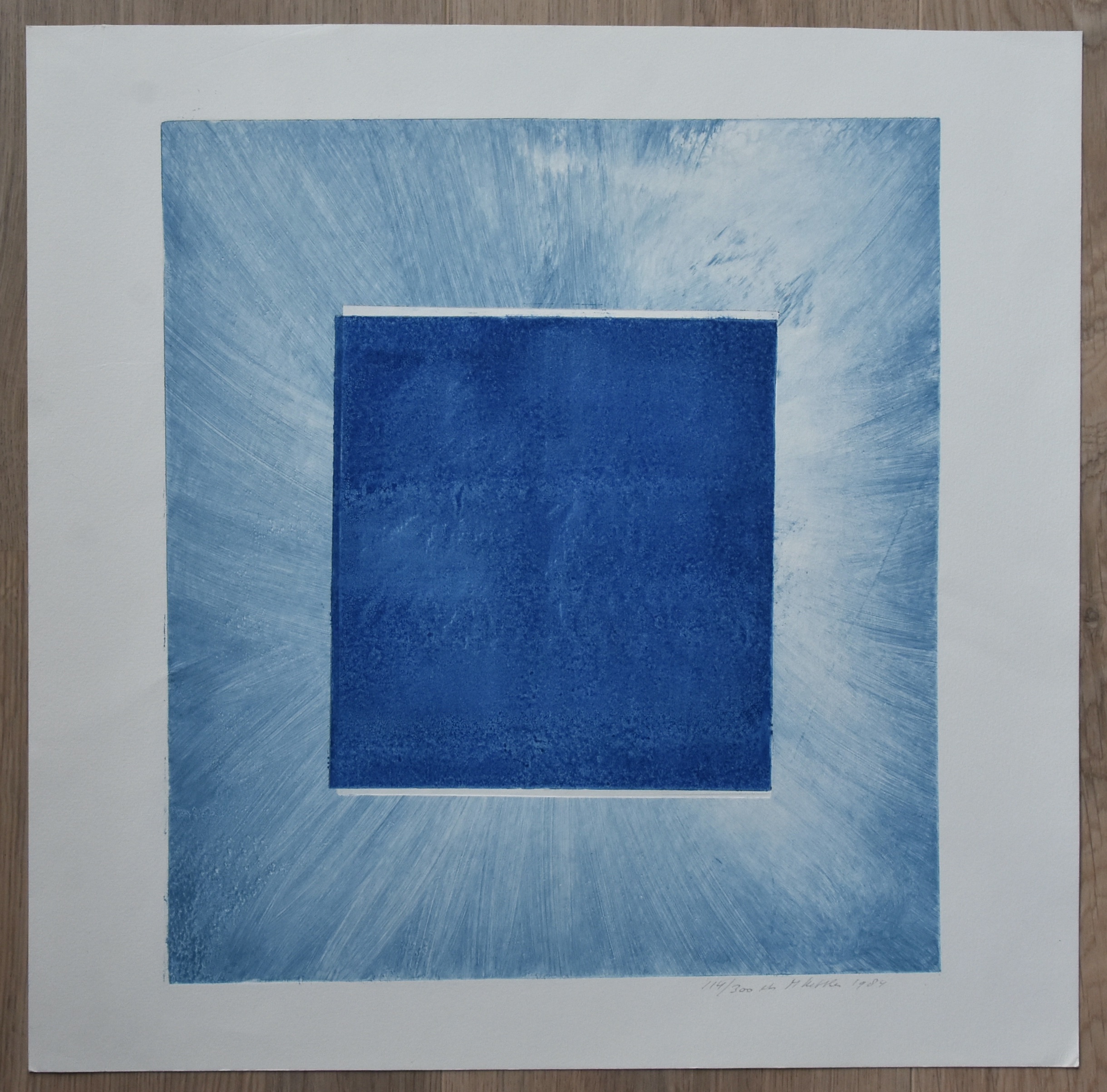 Mieke Kettler - BLAUW VIERKANT , ets, gesigneerd/genummerd, mint- kopen? Bied vanaf 25!