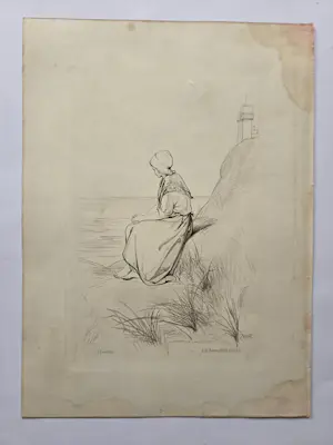 Jozef Israëls - Jonge vrouw aan zee. kopen? Bied vanaf 39!