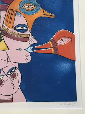 Corneille - Ingelijste antieke ets: Spel tussen katten en vogels, 1978 kopen? Bied vanaf 800!