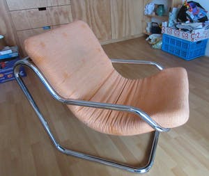 Niet of onleesbaar gesigneerd - Vintage Buisframe fauteuil met stoffen zitting kopen? Bied vanaf 1!