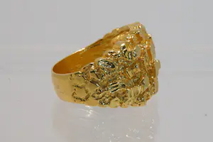08 - Grote & zware Surinaamse 18 Krt geelgouden heren "nugget" ring kopen? Bied vanaf 1050!