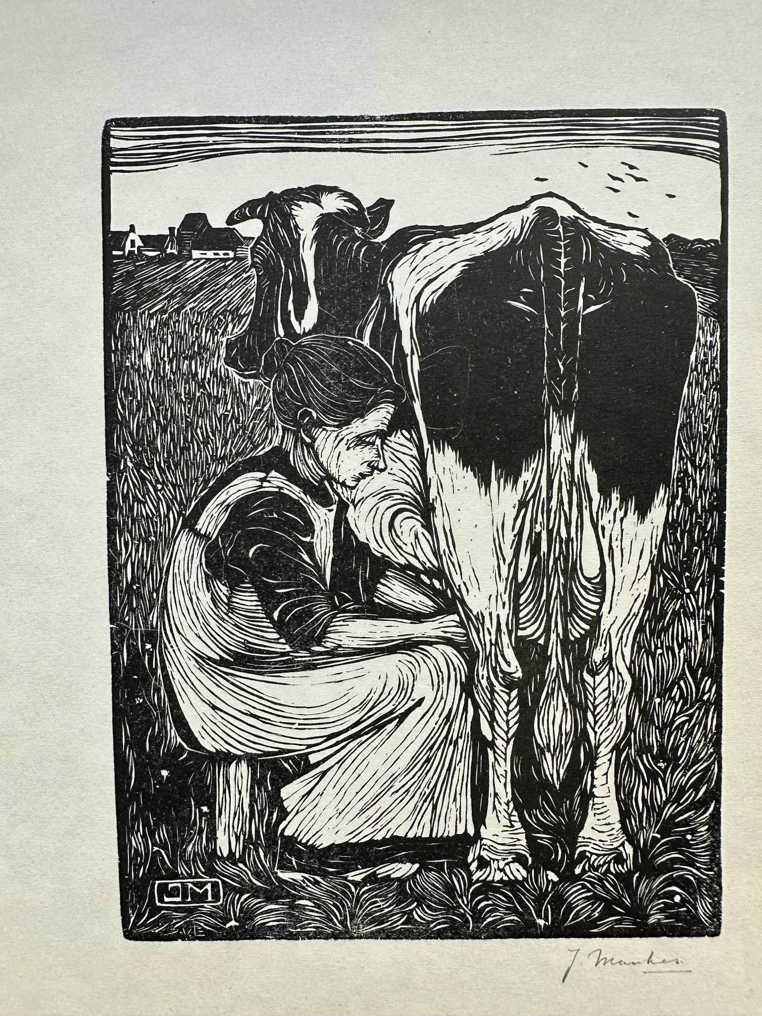 Jan Mankes - Houtsnede Koemelkster verkocht voor € 200!