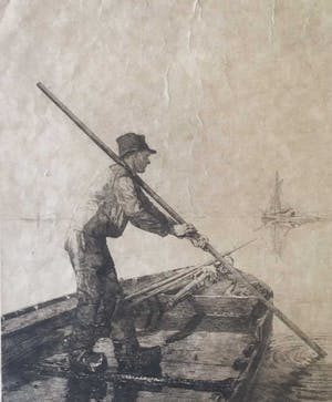 Jozef van Raay - Ets, Man op boot kopen? Bied vanaf 1!