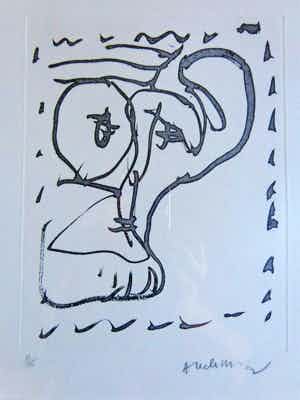 Pierre Alechinsky - COBRA / ZW-W ETS / 51x63cm / KADER / SIG / POEMES / EXEMPLAAR VOOR DICHTER verkocht voor € 220!