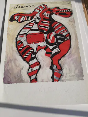 Peter Diem - Kleurenzeefdruk COW RED Hand gesigneerd. kopen? Bied vanaf 30!