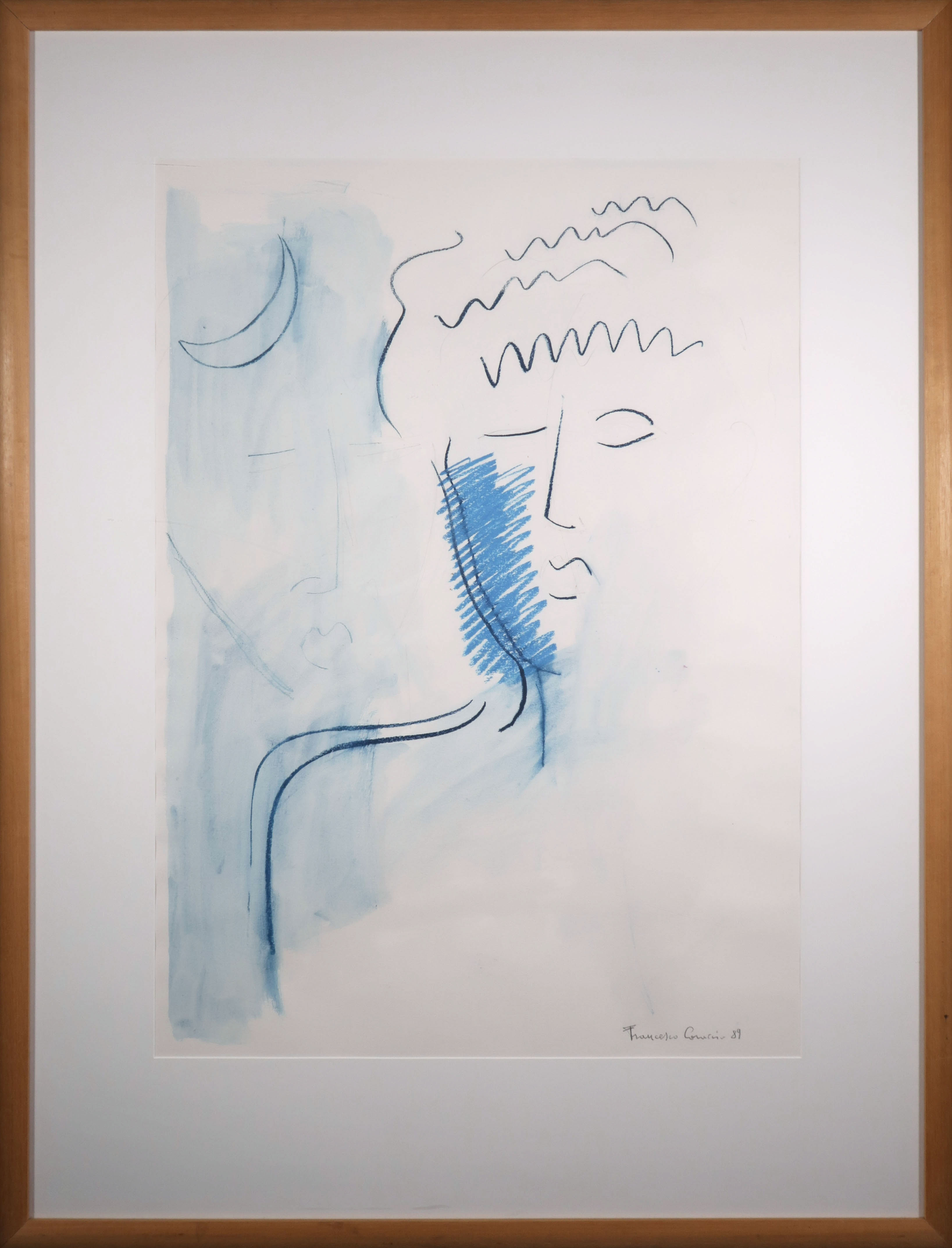 Francesco Caraccio - Gemengde techniek op papier, o.a. gouache, I sogno e la luna - Ingelijst (Groot) kopen? Bied vanaf 120!