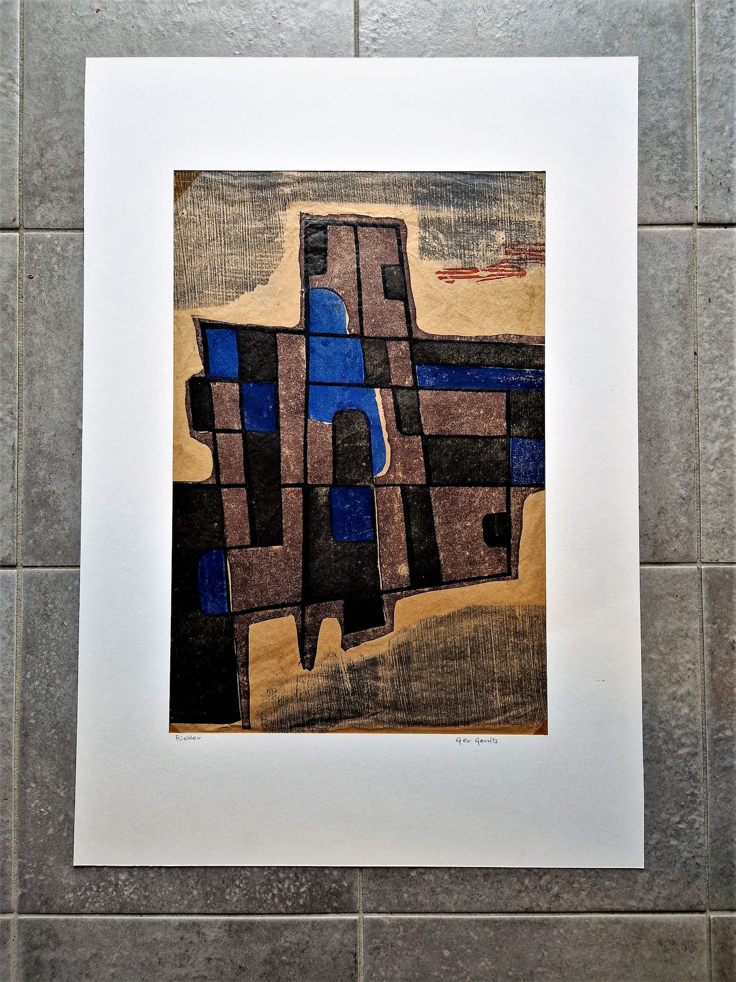Ger Gerrits - Bijzondere handgekleurde Houtsnede "Ridder" - uniek exemplaar - gesigneerd verkocht voor € 48!