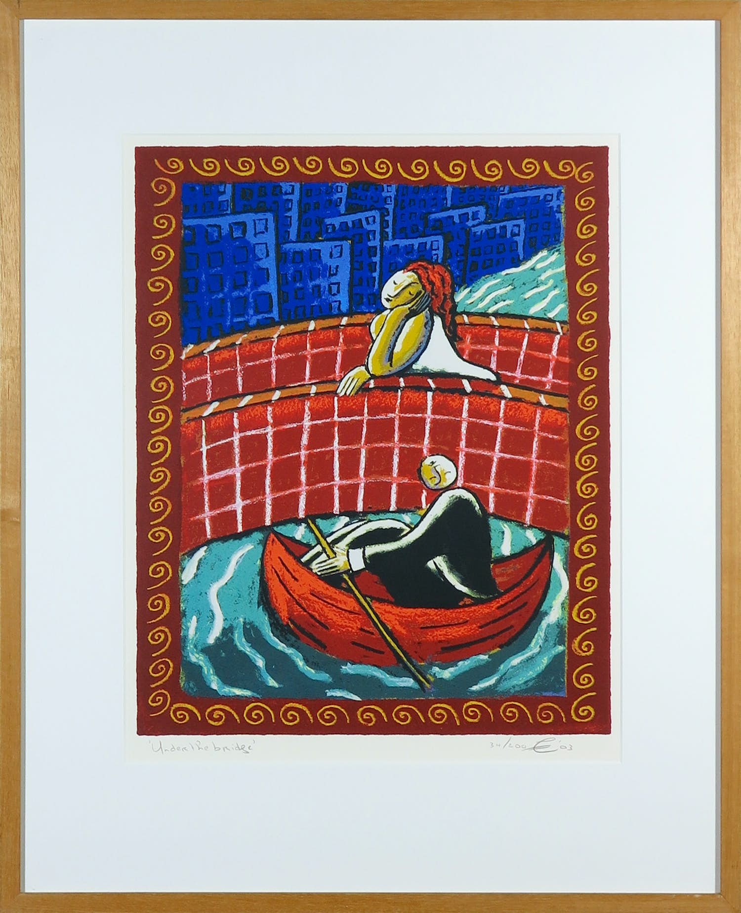 Jacques Tange - Zeefdruk, Under the Bridge - Ingelijst verkocht voor € 60!