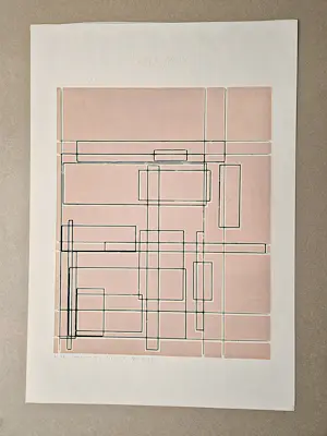 Paul van Gils - 1981 - Ets op dik roze papier - geometrische studie fase 1 - zeer kleine oplage kopen? Bied vanaf 62!