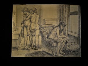 Niet of onleesbaar gesigneerd - Grote Amerikaanse Houtskooltekening "Prostituees" gesigneerd Philip kopen? Bied vanaf 10!